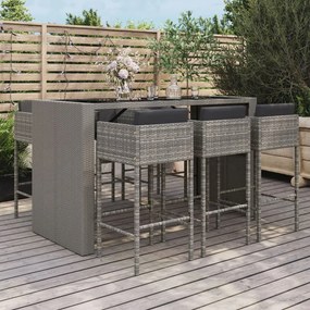 vidaXL Set mobilier bar de grădină cu perne, 7 piese, gri, poliratan