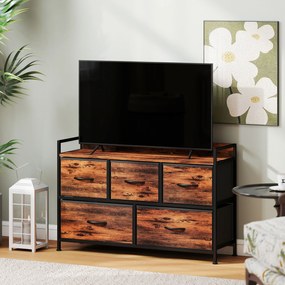 HOMCOM Comodă, mobilier de depozitare cu 5 sertare pliabile din țesătură, blat și cadru din oțel, 98 x 29 x 63 cm, maro rustic | Aosom Romania