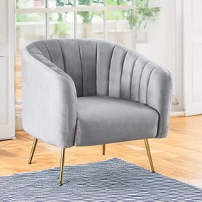Fotoliu de design, ţesătură Velvet gri/gold crom-auriu, BAGY