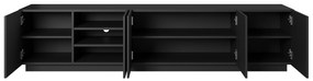 Comodă TV Asha 200 cm, cu 5 uși și fronturi riflate – negru mat