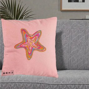 Perna Decorativa Stea de Mare Colorata Psiheledic, 40x40 cm, Roz, Husa Detasabila, Perna Inclusa, BEKZ®