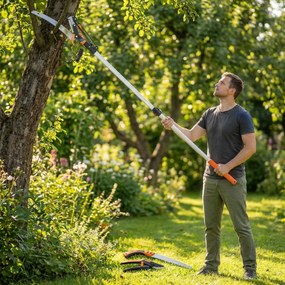 Outsunny Ferăstrău Manual 2-în-1 cu Tijă Telescopică din Aluminiu de 2-3 m, Ferăstrău de Tăiere și Foarfece cu Blocare de Siguranță | Aosom Romania
