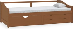 vidaXL Pat de zi, 3 locuri, sertare, maro miere, 90x200 cm, lemn pin