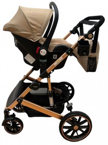 Carucior 3 in 1 cu scoica auto, transformabil, reversibil, cu roti cauciuc, 0-36 luni - CPC-37-crem