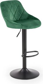 Scaun de bar rotativ H101, verde inchis/negru, stofa catifelata/metal,