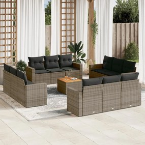 3256389 vidaXL Set mobilier de grădină cu perne, 13 piese, gri, poliratan