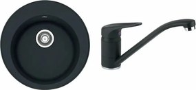 Set chiuveta bucatarie compozit Franke Rotondo 51 cm finisaj negru mat si baterie Novara Plus