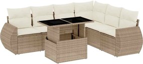 vidaXL Set canapele de grădină, 7 piese, cu perne, bej, poliratan