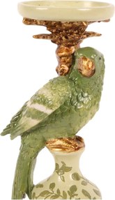 Sfeșnic din polirășină, verde, model papagal, 32 x 12 cm, „Ara”