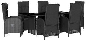 3213530 vidaXL Set mobilier de grădină cu perne, 7 piese, negru, poliratan