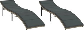 vidaXL Șezlonguri de plajă cu perne, 2 buc., gri deschis, poliratan