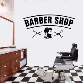 Sticker Decorativ Salon Barber Shop / Frizerie, 48x96 cm, Negru, Oracal