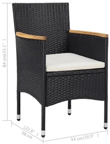 Set mobilier gradina, 3 piese, negru, poliratan si lemn acacia negru si maro, 3