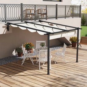 Outsunny Pavilion de grădină 3 x 3m, acoperiș retractabil, montaj pe perete, cadru metalic, Crem | Aosom Romania