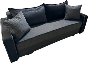 Canapea LARISA extensibila, 3 locuri, lada de depozitare, stofa negru, 220x95x85 Negru, Stofa