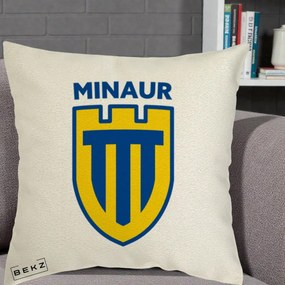 Perna Personalizata Minaur Baia Mare Fotbal, 40x40 cm, Ecru, Husa Detasabila, Perna Inclusa, BEKZ®