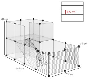 PawHut Țarc Modular pentru Animale de Talie Mică cu Panouri și Accesorii, 140x70x70 cm, Negru | Aosom Romania