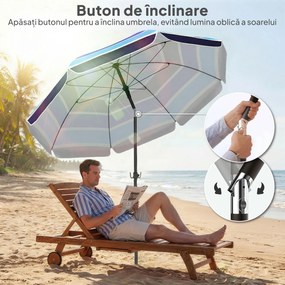 Outsunny Umbrelă de Plajă cu Măsuță și Suport pentru Pahare, din Metal și Poliester, Ø198x214 cm, Multicolor | Aosom Romania