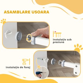 PawHut Poartă Reglabilă pentru Câini cu Ușă Mică și Montaj prin Presiune, 74-80x91.4 cm, Alb | Aosom Romania