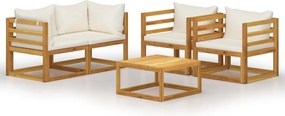 vidaXL Set mobilier grădină cu perne, crem, 6 piese, lemn masiv acacia