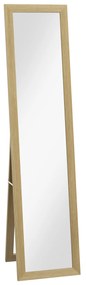 HOMCOM Oglinda cu Rama din MDF cu Picioare si Carlige pentru Utilizare pe Zid sau pe Perete, 37x40x155 cm, Culoare Lemn Natur si Transparent