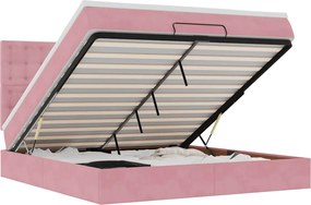 vidaXL Cadru de pat otoman cu saltele Roz 180x200cm catifea