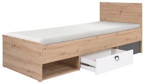 Pat de o persoană 90x200 cm Kevyt 11 (stejar artisan + alb + grafit) (cu somieră). 1087395