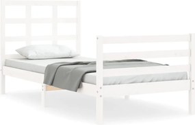 vidaXL Cadru de pat cu tăblie, alb, 90x200 cm, lemn masiv
