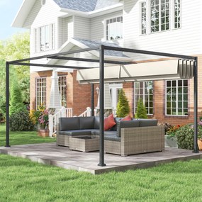 Outsunny Pergolă Gazebo 3x2 m cu Acoperiș Retractabil, Orificii de Drenaj, Țăruși și Șuruburi, Pergolă din Metal și Poliester pentru Exterior, Crem | Aosom Romania