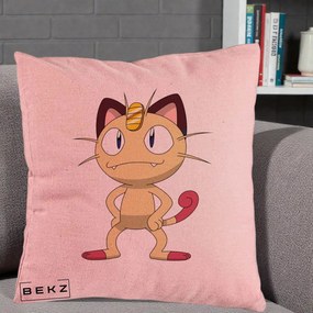 Perna Personalizata Meowth Pokemon, 40x40 cm, Roz, Husa Detasabila, Perna Inclusa, BEKZ®