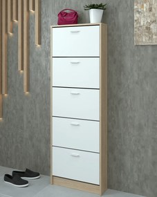 Dulap pantofi, 5 rafturi, stejar sonoma/ alb, MOBI 15