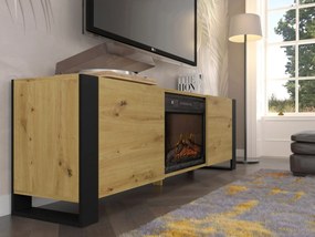 Masă TV cu șemineu Montana (Stejar artisan + Negru). 1124958