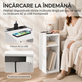 HOMCOM Set de 2 Măsuțe de Cafea Moderne cu 2 Prize AC și 2 Porturi USB, Alb | Aosom Romania
