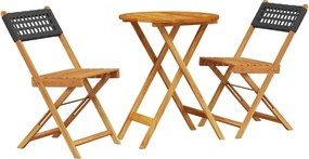 vidaXL Set mobilier bistro, 3 piese, negru, poliratan și lemn masiv