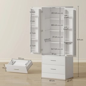 HOMCOM Dulap de Bucătărie cu 8 Rafturi pentru Condimente și 2 Sertare, 60x40x159 cm, Alb | Aosom Romania