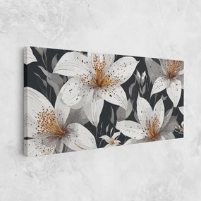 Tablou Canvas, 40x80cm, Dormitor si Living, Flori, Crini, White Grey Lily
