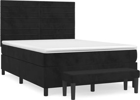 vidaXL Pat box spring cu saltea, negru, 140x200 cm, catifea