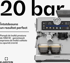 Klarstein Aparat de cafea GrandPresso Touch, 20 bar, râșniță integrată, indicator de presiune, spumă de lapte