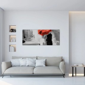 Tablou - Cuplu în dragoste sub o umbrelă, roșu (120x50 cm)