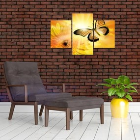 Tablou - Fluture galben cu flori (90x60 cm)