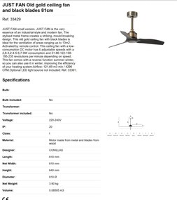 Ventilator de tavan cu telecomanda design modern JUST FAN alama antic / negru