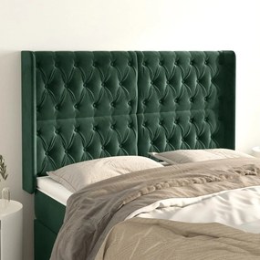 Tablie pat cu aripioare verde inchis 163x16x118 128 cm catifea 1, Verde inchis, 163 x 16 x 118 128 cm