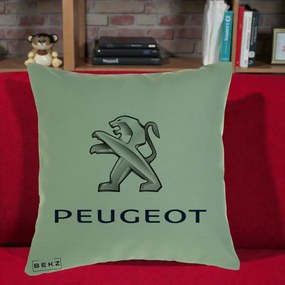 Perna Personalizata cu emblema Peugeot, 40x40 cm, Verde, Husa Detasabila, Perna Inclusa, BEKZ®