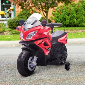 HOMCOM Motocicleta electrica pentru copii, cu sirena de politie si faruri, Viteza 3km/h si Baterie 6V Reincarcabila, 69x39x43cm, Rosu