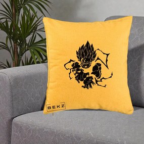 Perna Personalizata Dragon Ball Goku Super Saiyan Silueta, 40x40 cm, Galben, Husa Detasabila, Perna Inclusa, BEKZ®