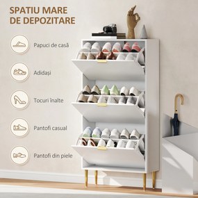 HOMCOM Dulap de pantofi pentru 18 perechi de pantofi cu 3 sertare rabatabile Alb | Aosom Romania