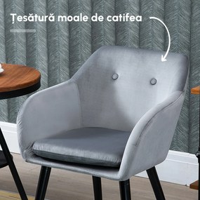 HOMCOM Set 2 Scaune cu Cotiere, Tapițate cu Catifea și Picioare din Lemn, 54x56x75 cm, Gri | Aosom Romania