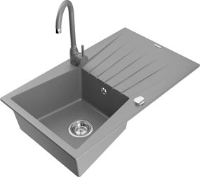Mexen Cesar chiuvetă granitică cu 1 compartiment cu scurgător și baterie bucătărie Telma, gri - 6514-71-670200-71
