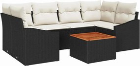 vidaXL Set de canapele pentru grădină 7 pcs Negru și Crem poliratan