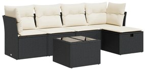 3325272 vidaXL Set mobilier de grădină cu perne, 6 piese, negru, poliratan